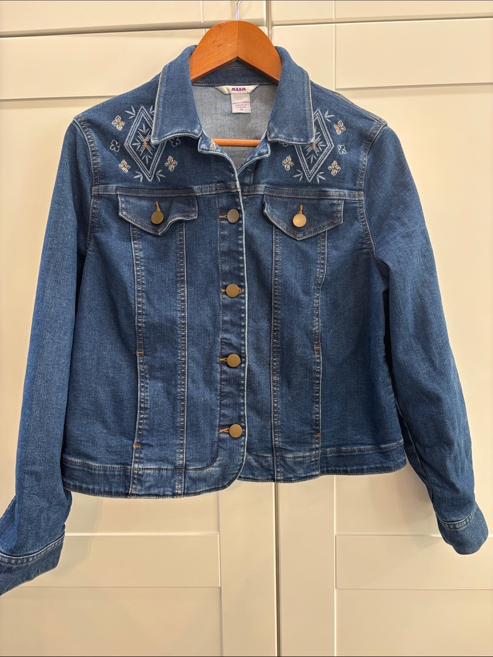 Alia Dark Blue Embroidered Denim Jacket